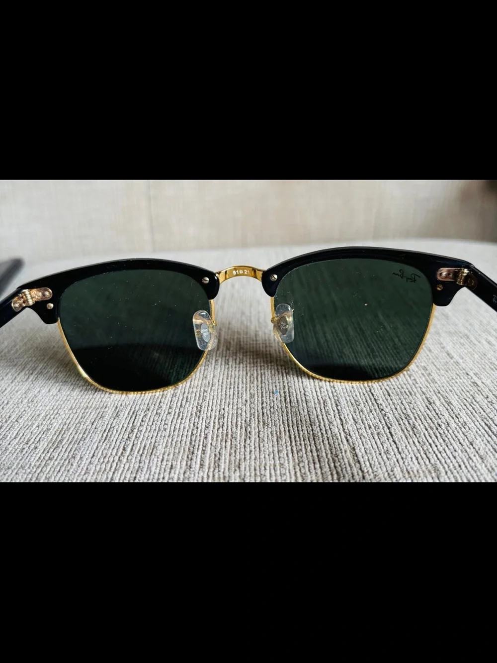 Ray-Ban Black & Gold Clubmaster Sunglasses with Dark Green Lenses